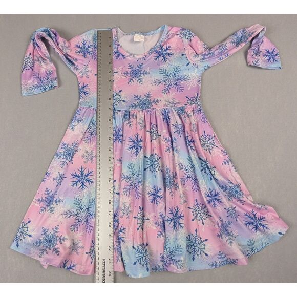 Girls Long Sleeve Pastel Snowflake Butter Soft Twirl Dress Size 6-7 - Picture 5 of 5